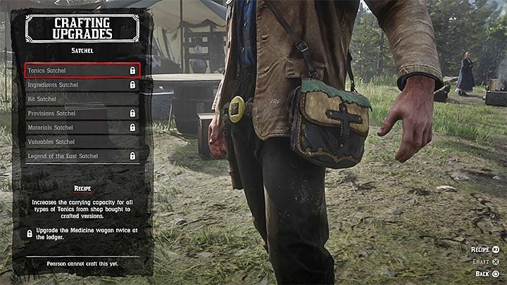 In order to make new bags you need Leather Working Tools - the way to get them is described on the page How to get the Leather Working Tools for crafting - How to increase the capacity of your satchel in RDR2? - FAQ - Red Dead Redemption 2 Guide
